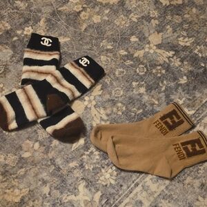 Fendi Tan Logo Ankle Socks